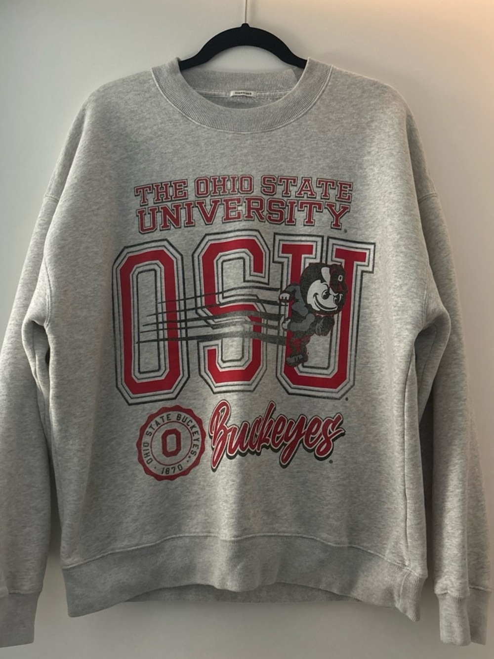 Abercrombie & Fitch Gray Crewneck Sweatshirt with Red OSU Buckeyes Graphics